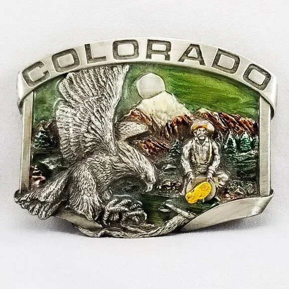 Belt Buckle 1984 Colorado State Gold Mining American Eagle Landscape USA  Siskiyo